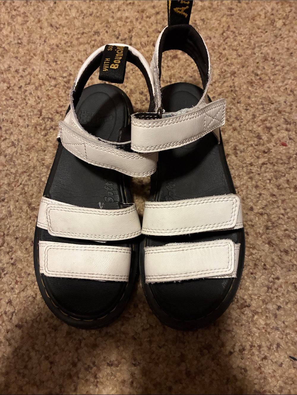 Dr. Martens Kids White and Black Velcro Strap Sandals
